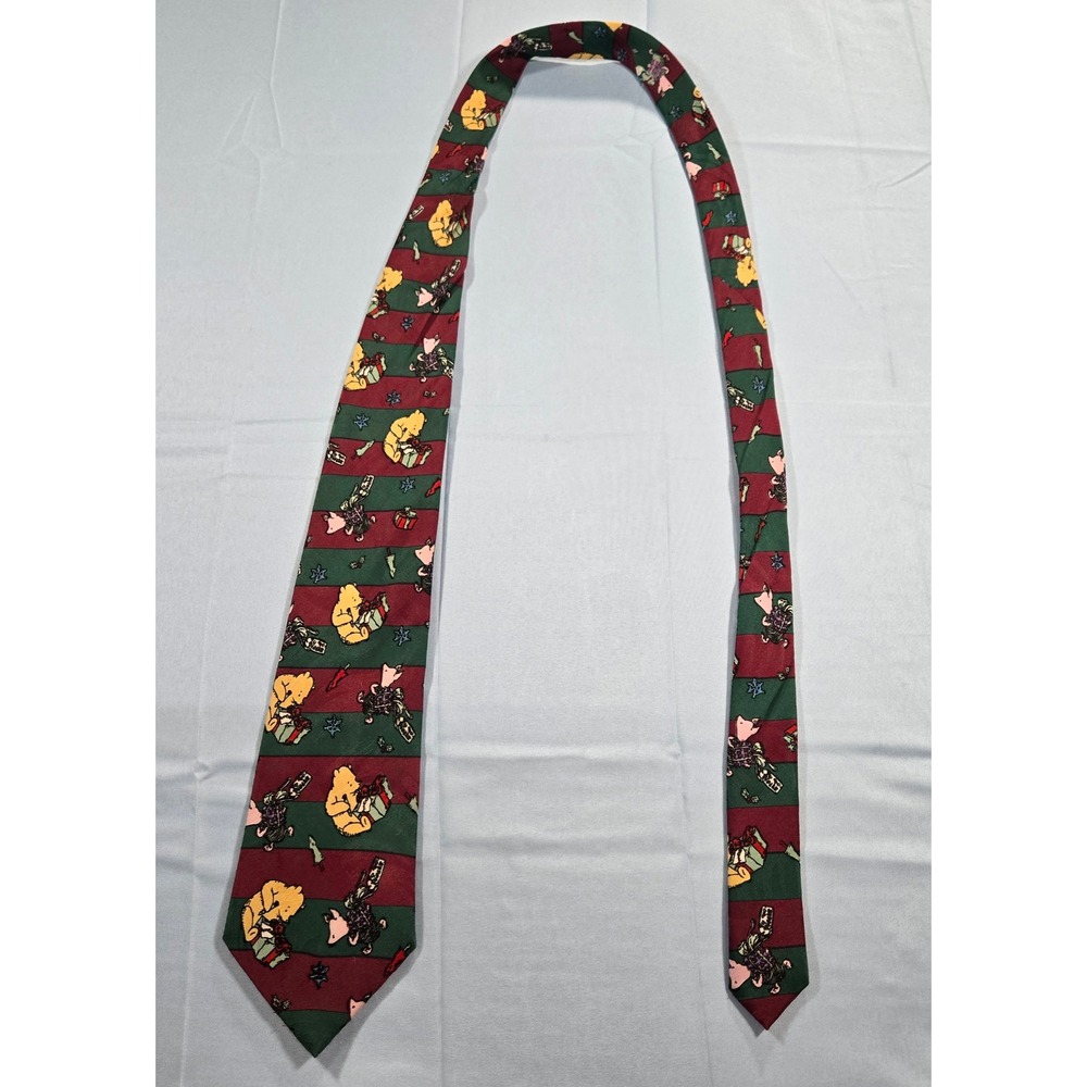 Disney Classic Winnie the Pooh Christmas Tie Red Green Striped Piglet Holiday